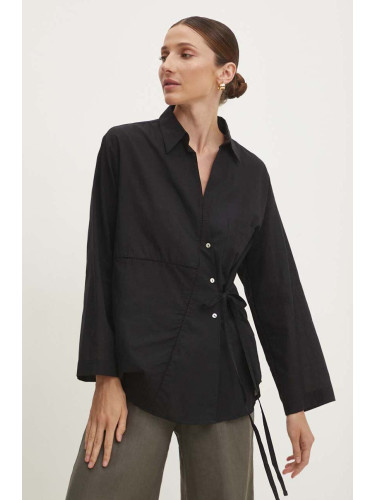 Памучна риза Answear Lab дамска в черно със стандартна кройка с класическа яка