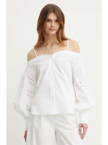 Памучна риза Karl Lagerfeld дамска в бяло със стандартна кройка