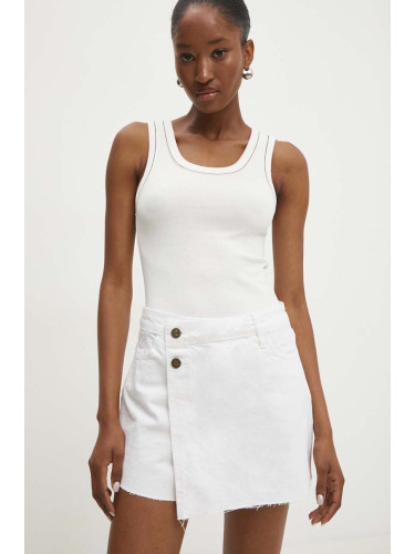 Дънкова пола-панталон Answear Lab в бяло с изчистен дизайн с висока талия