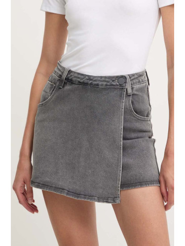 Дънкова пола-панталон Answear Lab в сиво с изчистен дизайн с висока талия