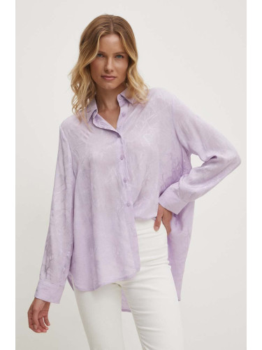 Риза Answear Lab дамска в лилаво със стандартна кройка с класическа яка