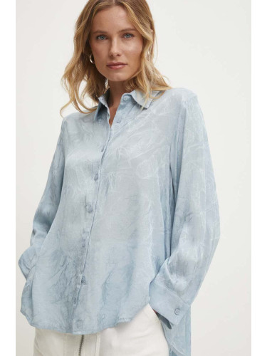 Риза Answear Lab дамска в синьо със стандартна кройка с класическа яка