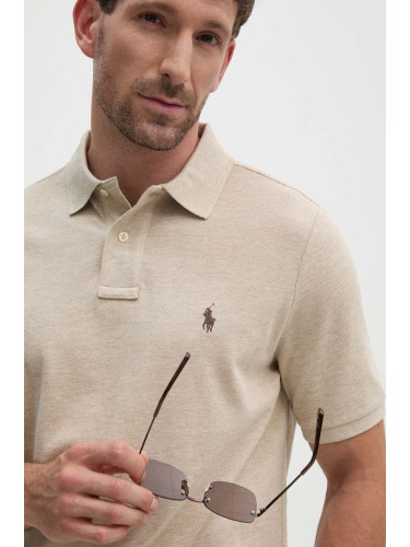 Памучна тениска с яка Polo Ralph Lauren в бежово с изчистен дизайн 710534735