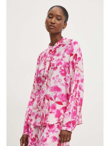 Риза Answear Lab дамска в розово със стандартна кройка с права яка