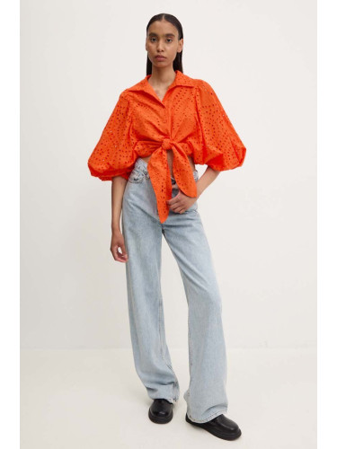Памучна риза Answear Lab дамска в оранжево със свободна кройка с класическа яка