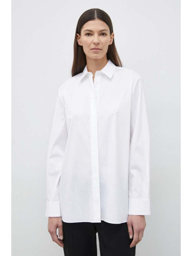 Риза Theory дамска в бяло със стандартна кройка с класическа яка