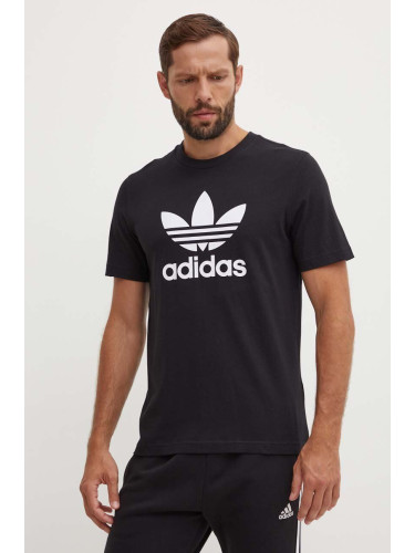 Памучна тениска adidas Originals Adicolor Classics Trefoil Tee в черно с принт