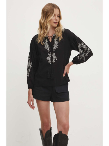Памучна блуза Answear Lab дамска в черно с апликация
