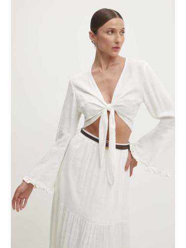 Блуза с лен Answear Lab в бяло с изчистен дизайн
