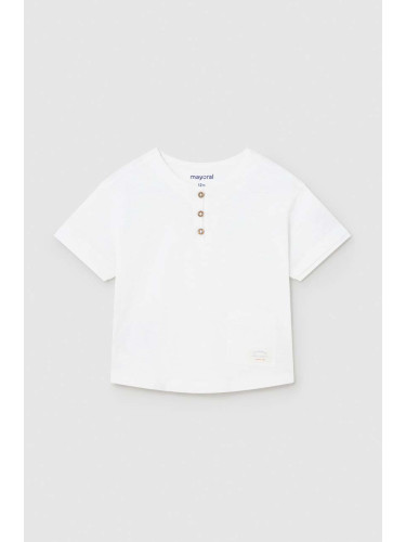 Бебешка памучна тениска с яка Mayoral в бяло с изчистен дизайн