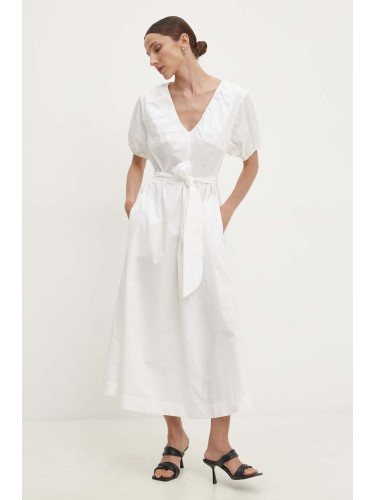 Памучна рокля Answear Lab в бяло дълга разкроена