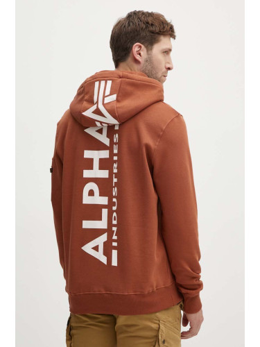 Суичър Alpha Industries в кафяво с качулка с принт