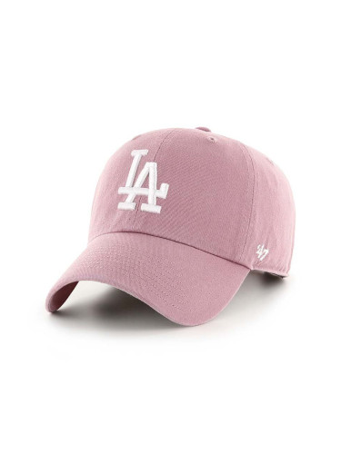 Памучна шапка с козирка 47 brand MLB Los Angeles Dodgers в розово с апликация B-NLRGW12GWS-QC