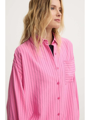 Риза Answear Lab дамска в розово със свободна кройка с класическа яка
