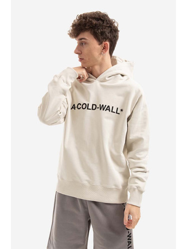Памучен суичър A-COLD-WALL* Essential Logo Hoodie в бежово с качулка с принт