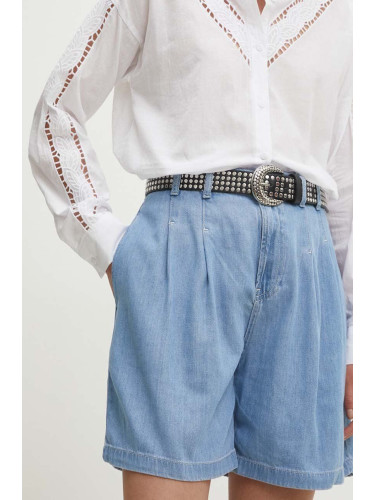 Дънков къс панталон Answear Lab в синьо с изчистен дизайн с висока талия