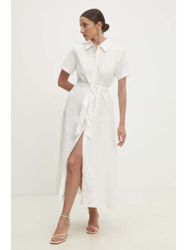 Памучна рокля Answear Lab в бяло среднодълга разкроена
