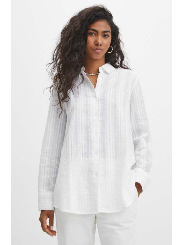 Памучна риза Medicine дамска в бяло със свободна кройка с класическа яка