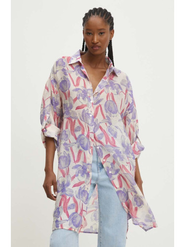 Риза Answear Lab дамска в лилаво със свободна кройка с класическа яка
