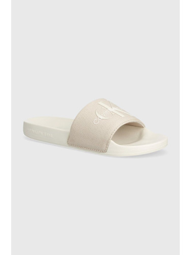 Чехли Calvin Klein Jeans SLIDE MONOGRAM CO в бяло YW0YW00103