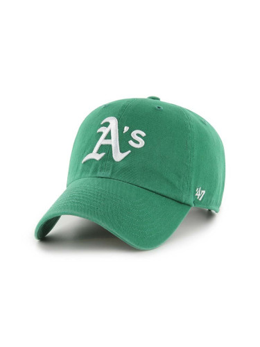 Памучна шапка с козирка 47 brand MLB Oakland Athletics в зелено с апликация B-NLRGW18GWS-KYA