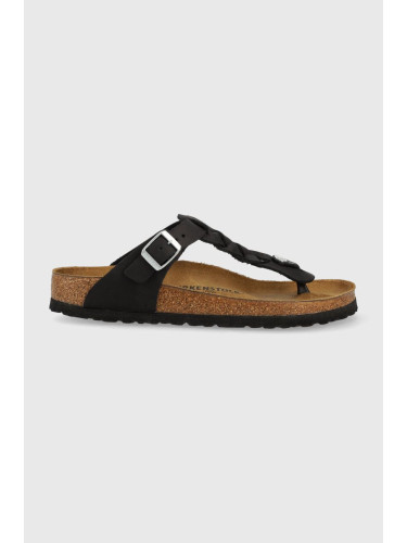 Кожени джапанки Birkenstock Gizeh Braided в черно с равна подметка