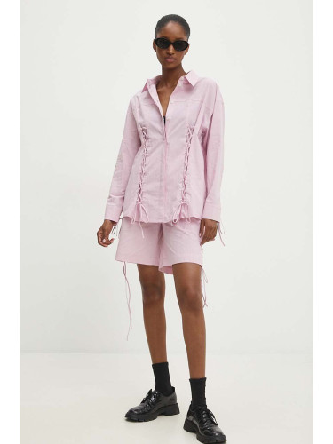Памучна риза Answear Lab дамска в розово със свободна кройка с класическа яка