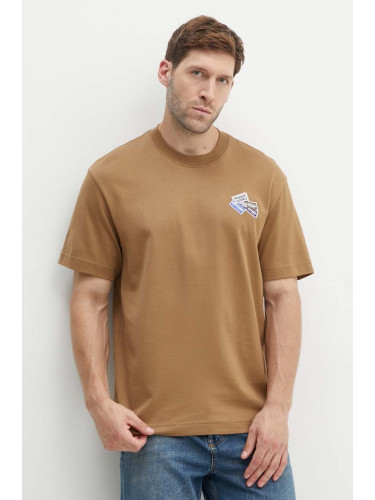 Памучна тениска Lacoste в кафяво с апликация