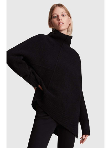 Пуловер AllSaints дамски в черно с поло