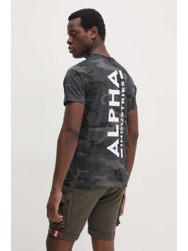 Памучна тениска Alpha Industries в сиво с десен