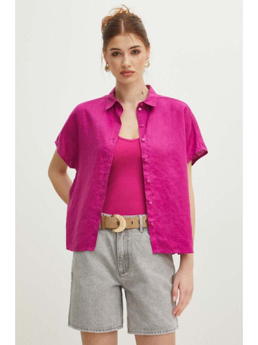 Ленена риза Medicine дамска в лилаво със стандартна кройка с класическа яка