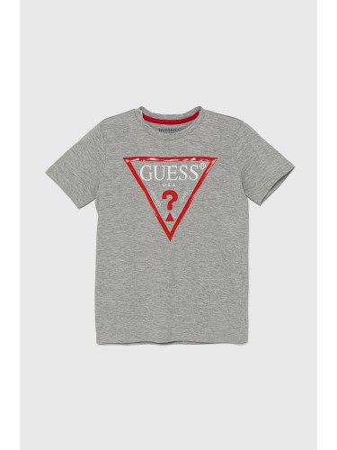 Детска памучна тениска Guess в сиво с принт L73I55 K8HM0