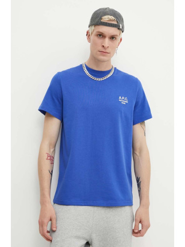 Памучна тениска A.P.C. t-shirt raymond в синьо с апликация COEZC-H26840