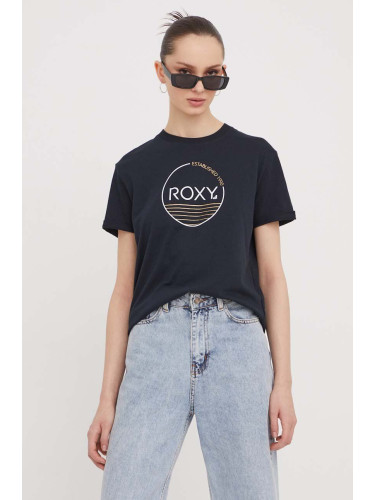 Памучна тениска Roxy в черно ERJZT05673 ERJZT05698