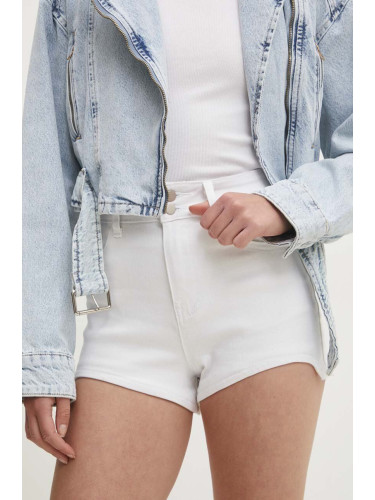 Дънков къс панталон Answear Lab в бяло с изчистен дизайн с висока талия
