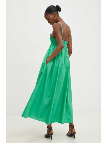 Памучна рокля Answear Lab в зелено дълга разкроена