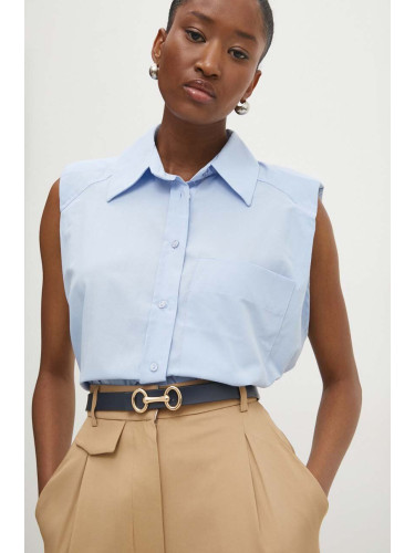 Памучна риза Answear Lab дамска в синьо със свободна кройка с класическа яка