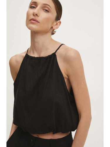 Блуза с лен Answear Lab в черно с изчистен дизайн