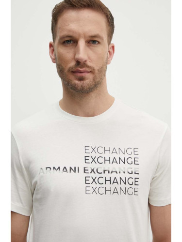 Памучна тениска Armani Exchange в бежово с принт 3DZTAC ZJ9TZ