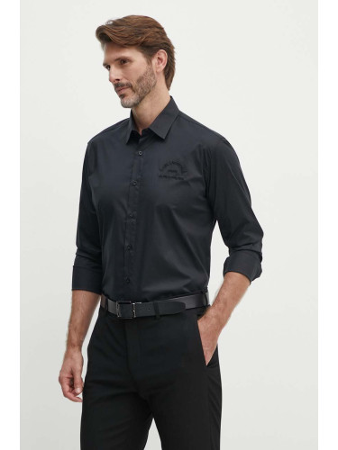 Риза Karl Lagerfeld мъжка в черно със стандартна кройка с класическа яка 542600.605929