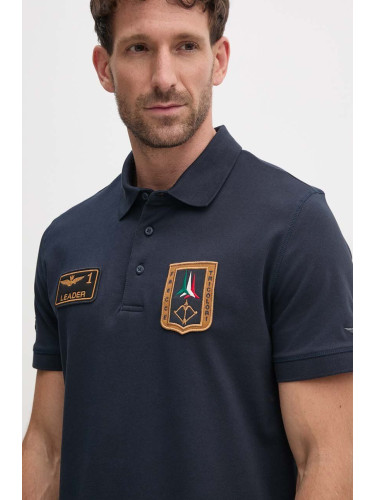 Тениска с яка Aeronautica Militare в тъмносиньо с апликация