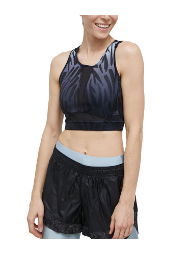 ADIDAS Training Long Line Tiger-Printed Light Support Bra Black/Blue