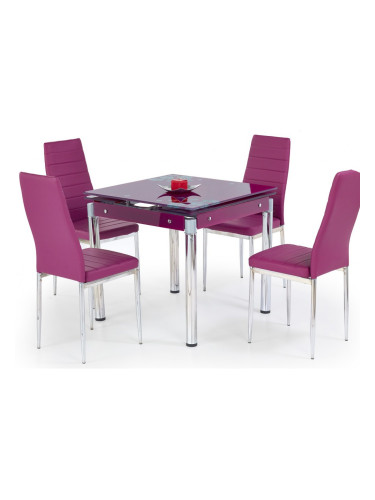 Разтегателна трапезна маса Мебели Богдан модел 27-Kent BM лилав, стъкло / метал, размери: 80-130 / 80 / 76 см