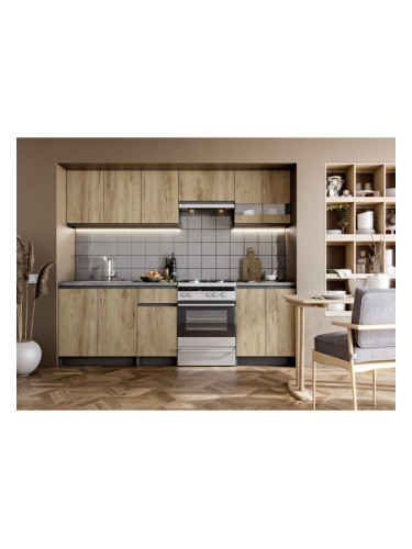 Кухненски комплект Katarina Lux 240, графит, златен дъб