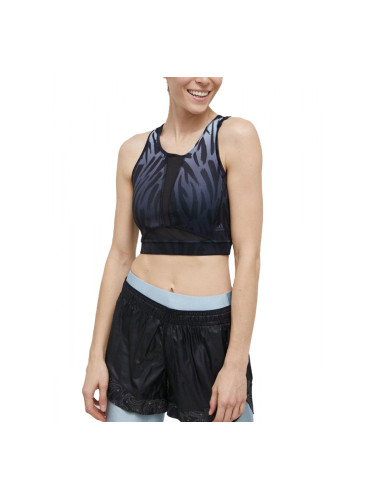 ADIDAS Training Long Line Tiger-Printed Light Support Bra Black/Blue