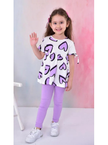 Комплект от 2 части - клин и туника с къс ръкав на сърца в лилаво