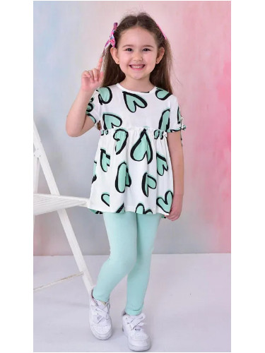 Комплект от 2 части - клин и туника с къс ръкав на сърца в тюркоаз