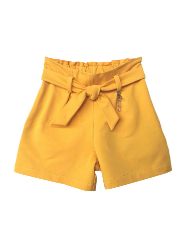 Къси панталони за момиче в жълто с колан