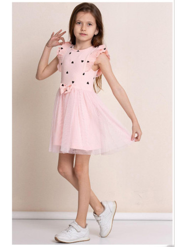 Детска лятна рокля с къс ръкав в розово на сърца