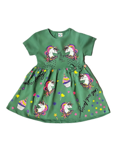 Ежедневна детска рокля с Пони/Еднорог в зелено 1125034